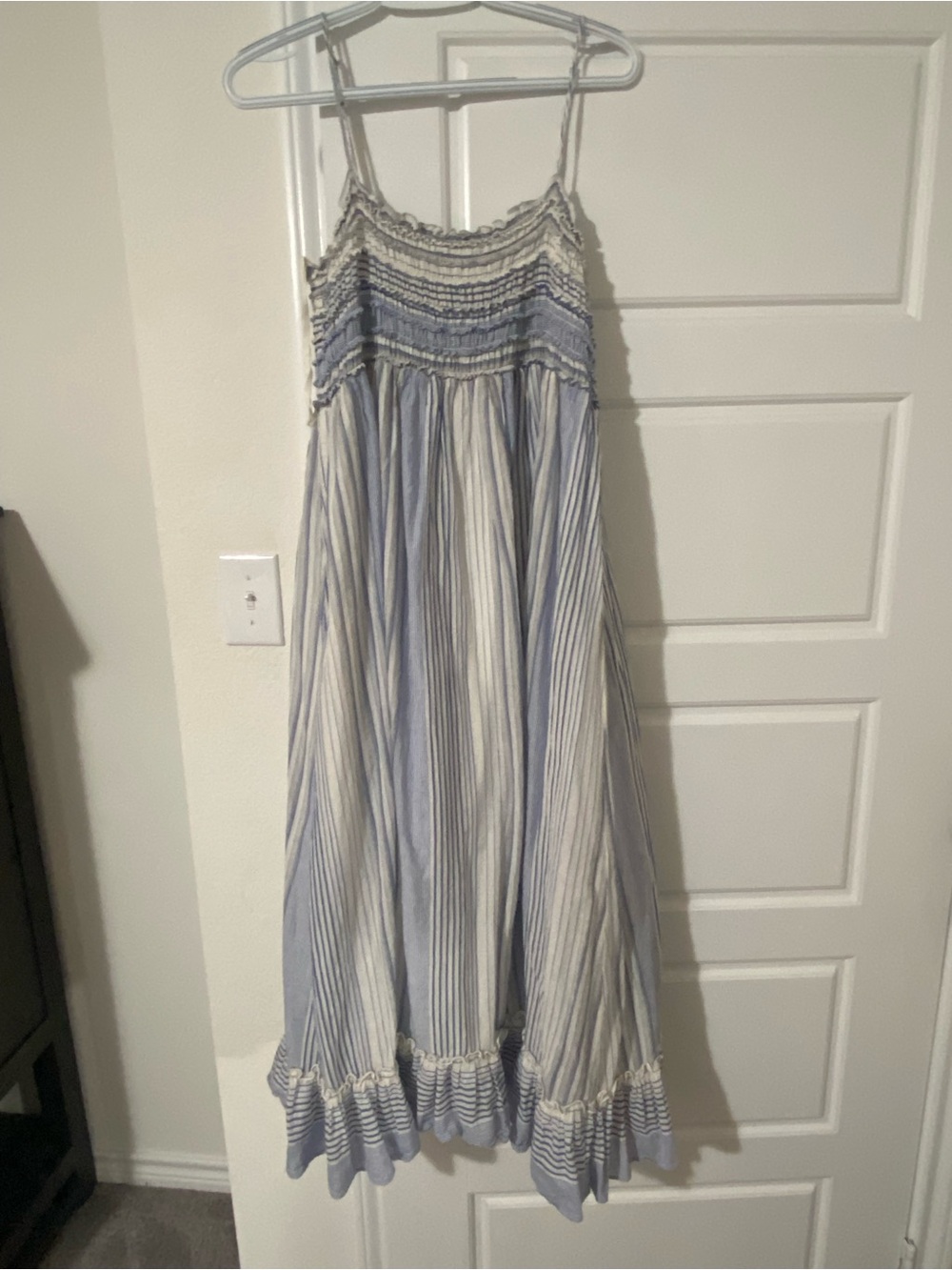NWOT Max Studio Blue and White Striped Smocked Sundress Large
